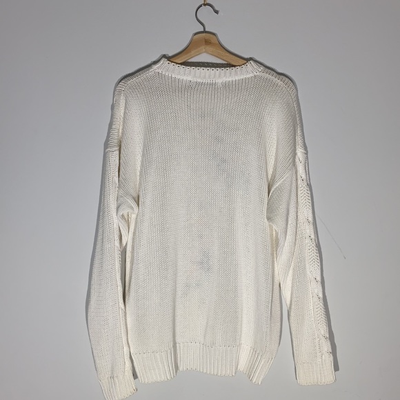 Vintage Pastel Floral Embroidered Cable Knit Crewneck Grandma Sweater - Picture 3 of 11